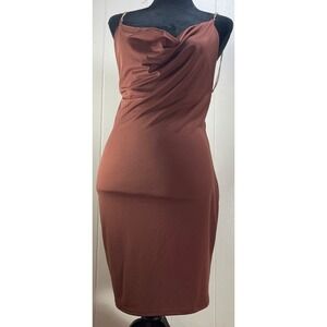 Wearever Brown Dress‎ Cowl Neck Sleeveless Chain Strap Bodycon Party L